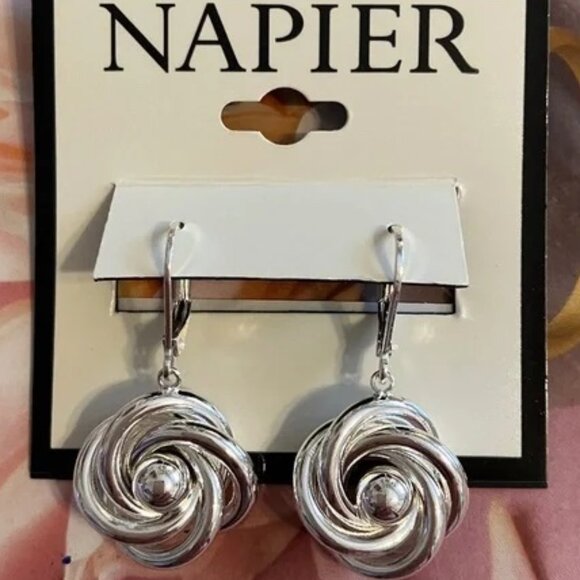 NAPIER Mod/Contemporary Silver Swirl Rose Dangle Earrings**NEW! - Picture 1 of 2